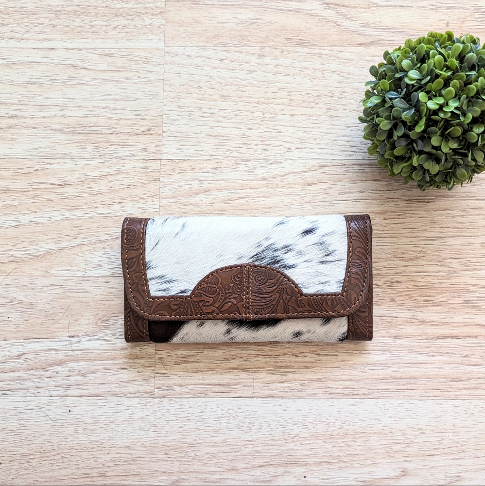 Genuine Tooled Leather and Cowhide Wallet